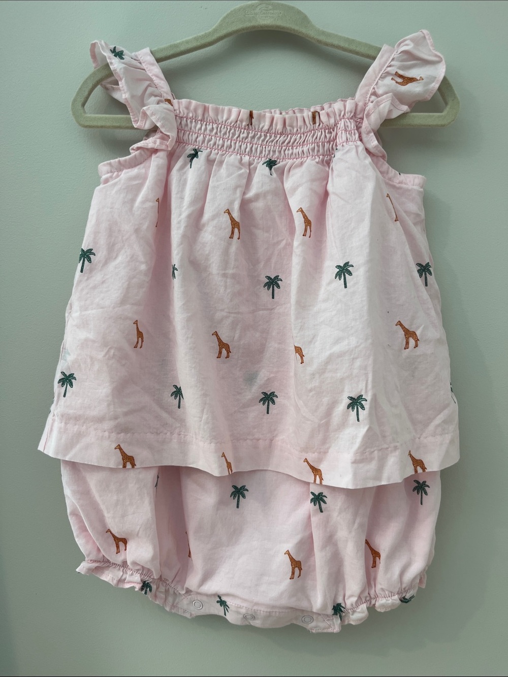 Janie and Jack Light Pink Giraffe & Palm Flutter Romper